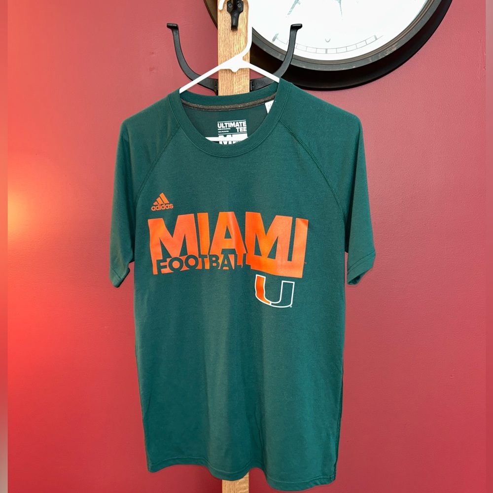 Adidas Miami Hurricanes Football Green and Orange T-shirt